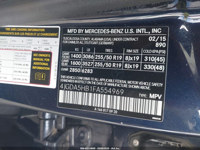 4JGDA5HB1FA554969 Mercedes-Benz Ml 350 4matic