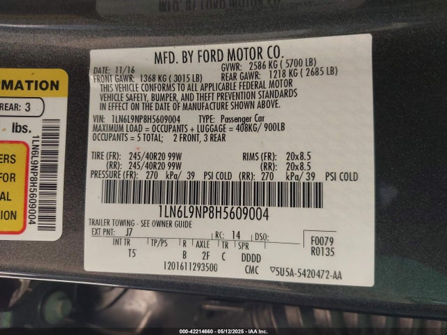 1LN6L9NP8H5609004 Lincoln 2.7l gtdi