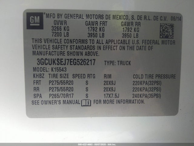 3GCUKSEJ7EG526217 Chevrolet Silverado 1500 1lz