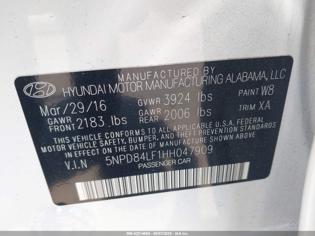 5NPD84LF1HH047909 Hyundai Elantra Limited