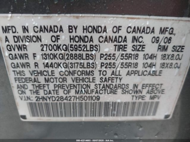 2007 ACURA MDX 2HNYD28427H501109 Photo 8