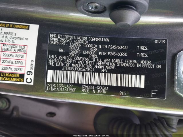 JTEBU5JR0K5670527 Toyota 4runner Limited