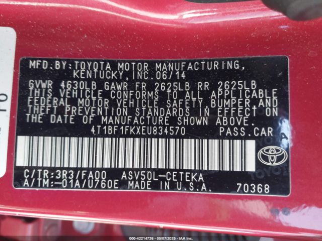 4T1BF1FKXEU834570 Toyota CAMRY L