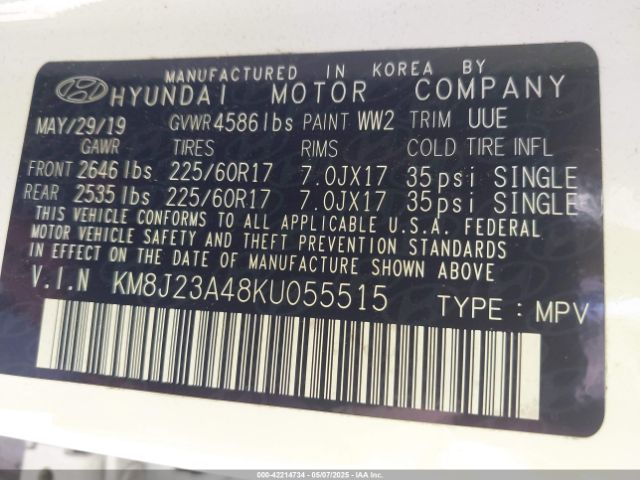KM8J23A48KU055515 Hyundai TUCSON SE