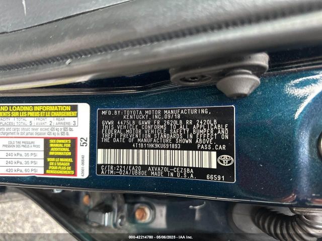 4T1B11HK9KU691893 Toyota Camry L/le/xle/se/xse