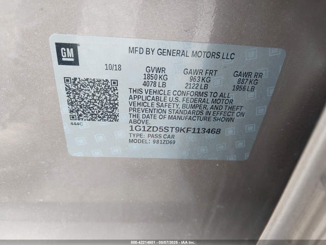 1G1ZD5ST9KF113468 Chevrolet MALIBU LT