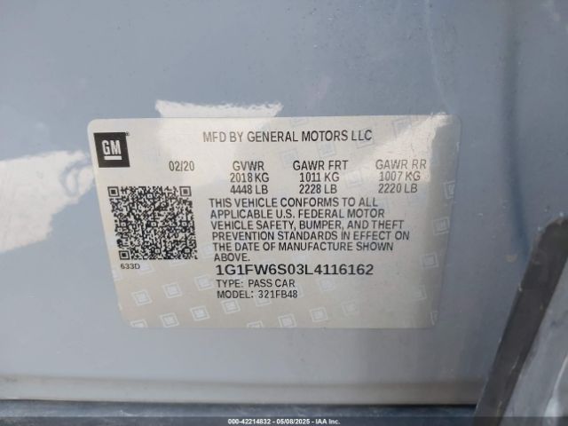1G1FW6S03L4116162 Chevrolet Bolt Ev Fwd Lt