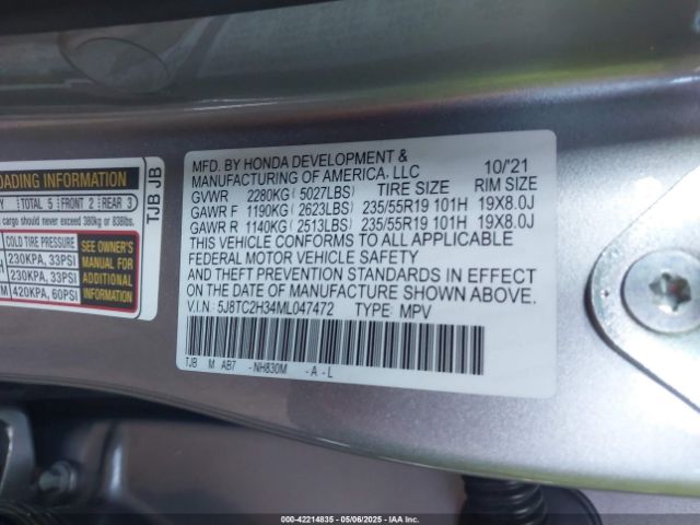5J8TC2H34ML047472 Acura Rdx Standard