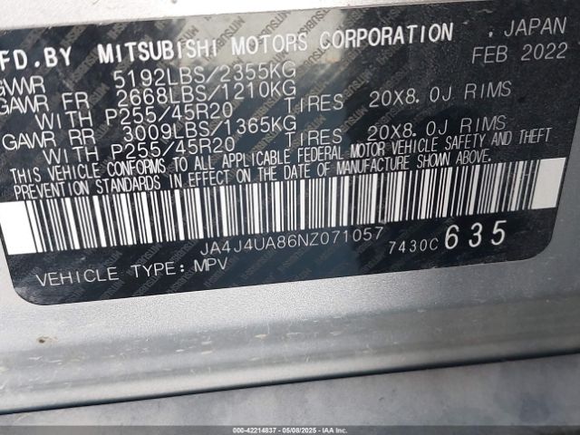JA4J4UA86NZ071057 Mitsubishi Outlander