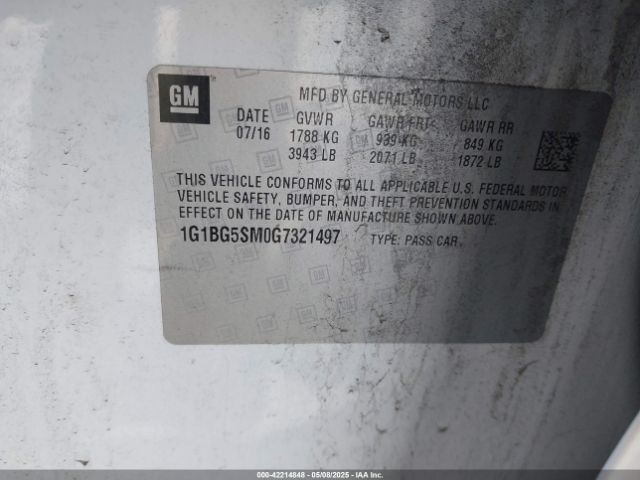1G1BG5SM0G7321497 Chevrolet Cruze Premier Auto