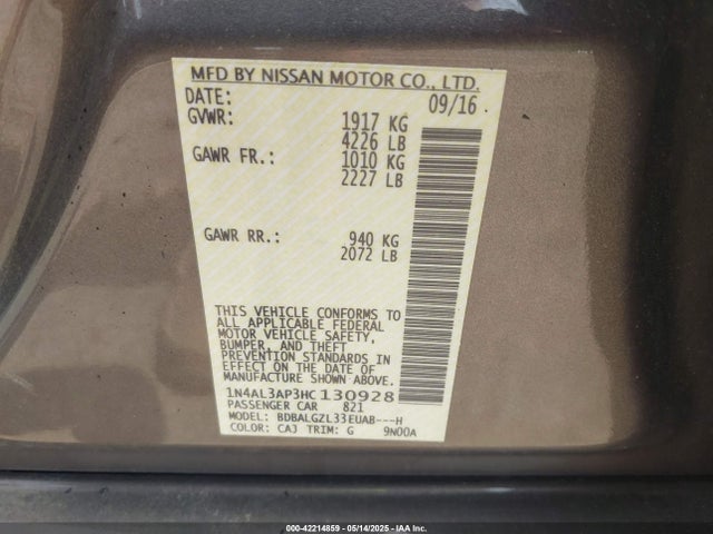 1N4AL3AP3HC130928 Nissan Altima 2.5 S