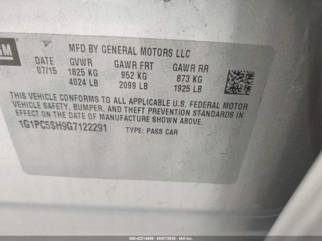 1G1PC5SH9G7122291 Chevrolet Cruze Limited Ls Auto