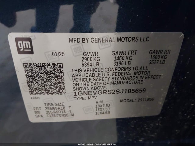 1GNEVGRS2SJ185659 Chevrolet Traverse Awd Lt