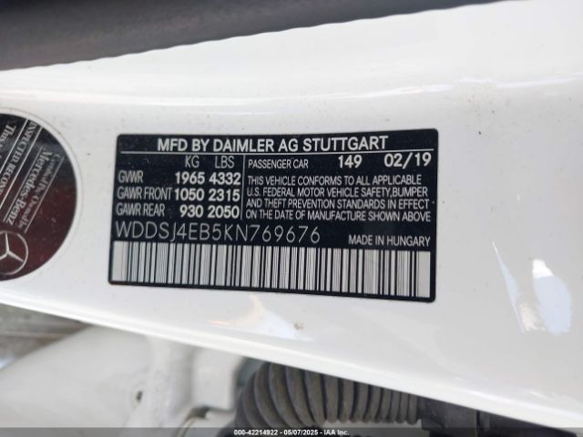 2019 MERCEDES-BENZ CLA 250 WDDSJ4EB5KN769676 Photo 8
