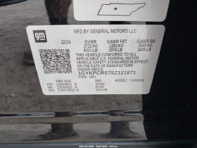 1GYKPCRS7SZ121871 Cadillac Xt6 Fwd Premium Luxury