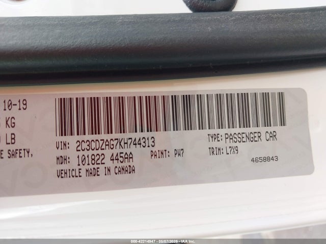 2C3CDZAG7KH744313 Dodge 2019