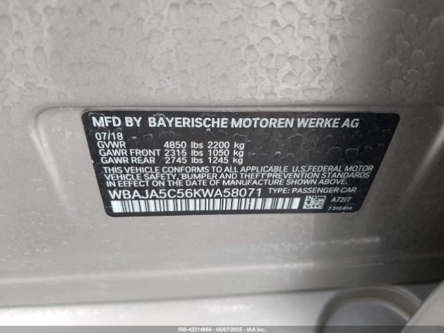 2019 BMW 530I WBAJA5C56KWA58071 Photo 8