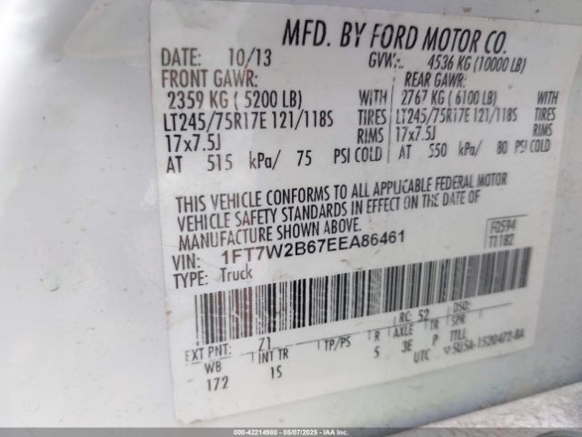1FT7W2B67EEA86461 Ford F-250 Xl
