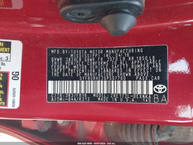 5YFBURHE2GP507760 Toyota COROLLA LE