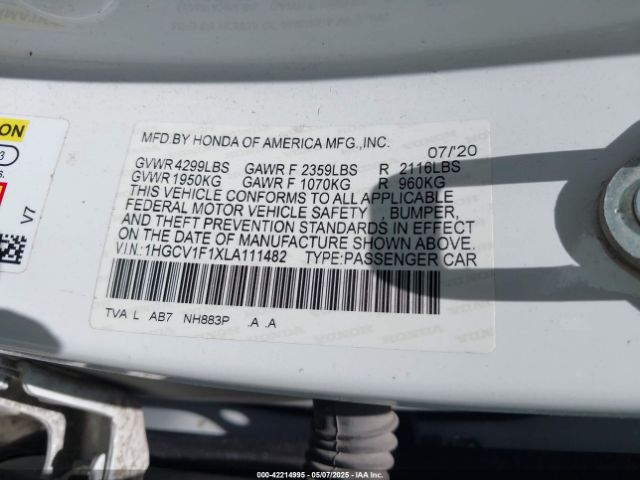 1HGCV1F1XLA111482 Honda l15be