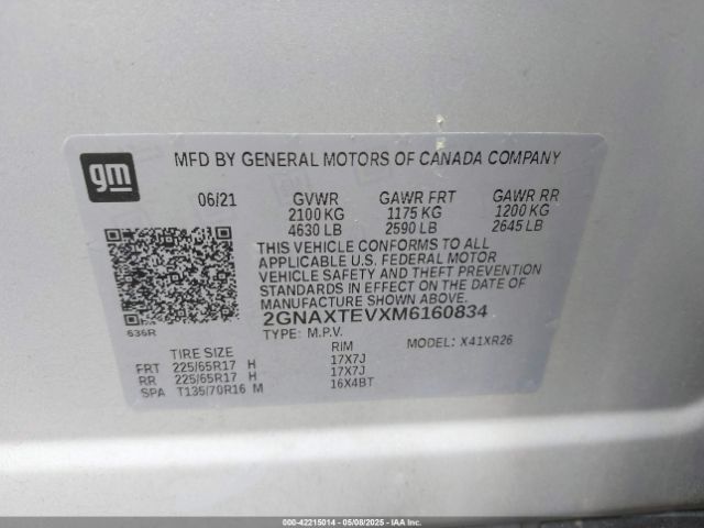 2GNAXTEVXM6160834 Chevrolet Equinox Awd 2fl