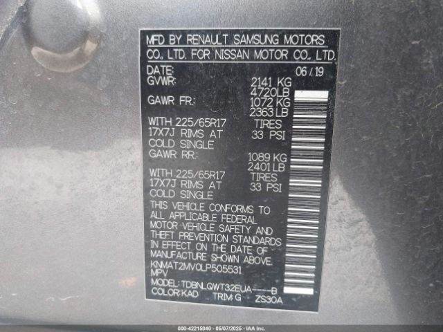 KNMAT2MV0LP505531 Nissan Rogue Sv Intelligent Awd