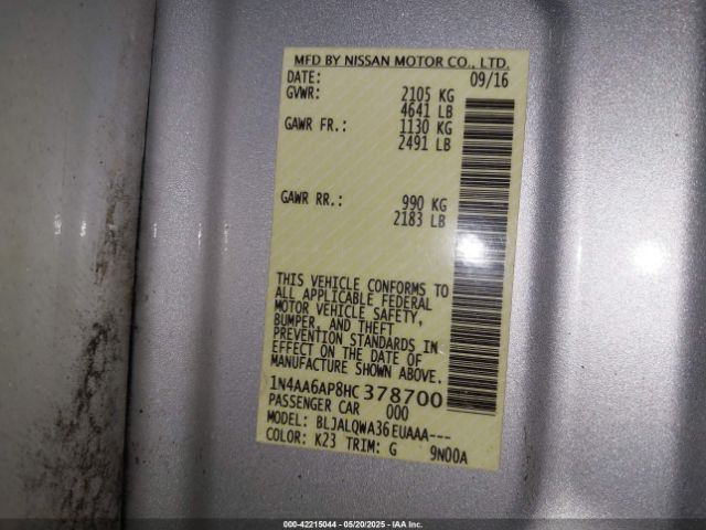 1N4AA6AP8HC378700 Nissan Maxima 3.5 Platinum/3.5 S/3.5 Sl/3.5 Sr/3.5 Sv