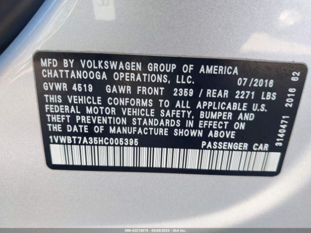 1VWBT7A35HC005395 Volkswagen Passat 1.8t Se