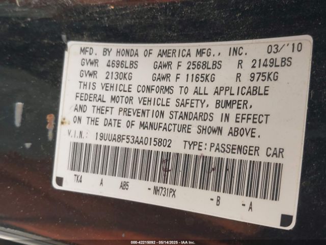 2010 ACURA TL 19UUA8F53AA015802 Photo 8