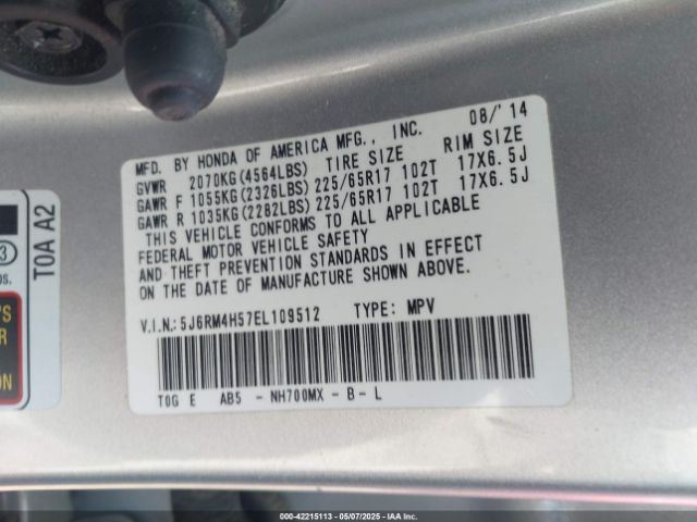 5J6RM4H57EL109512 Honda CR-V EX