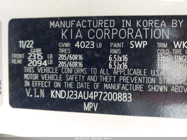KNDJ23AU4P7200883 KIA SOUL LX