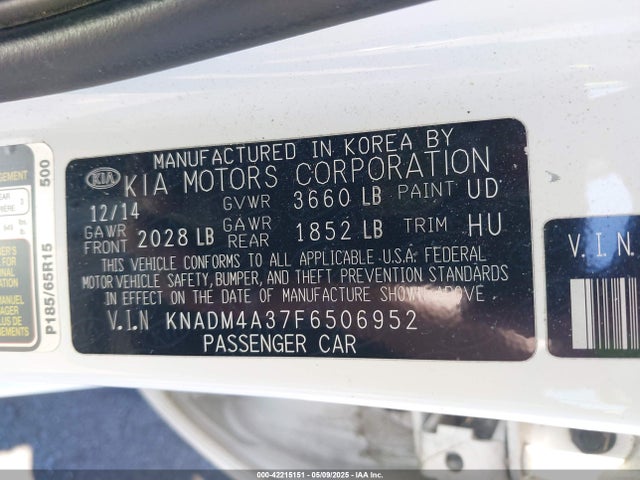 KNADM4A37F6506952 KIA RIO LX