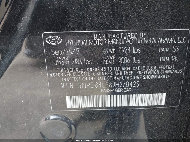 5NPD84LF8JH278425 Hyundai Elantra Value Edition