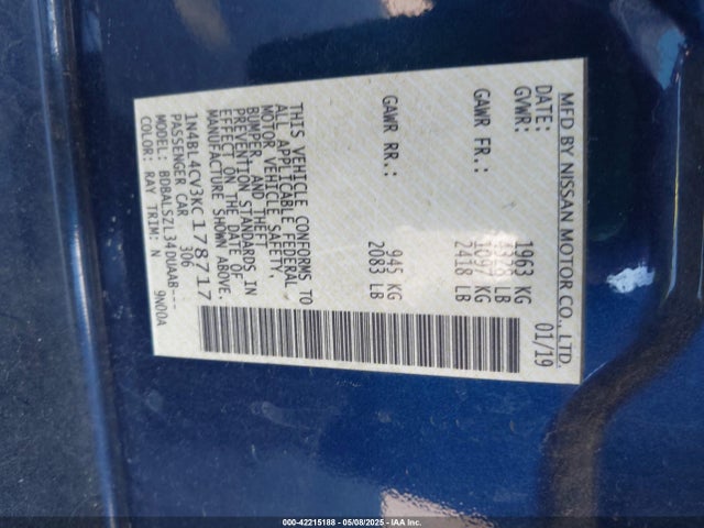 Nissan Altima 2.5 Sr 2019 1N4BL4CV3KC178717 Image 9