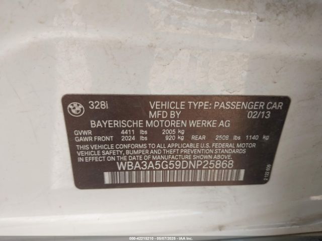 2013 BMW 328I WBA3A5G59DNP25868 Photo 8