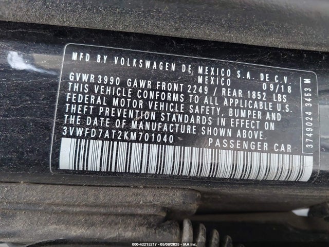 3VWFD7AT2KM701040 Volkswagen 2019