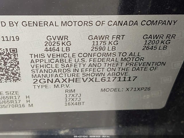 2GNAXHEVXL6171117 Chevrolet Equinox Fwd Ls