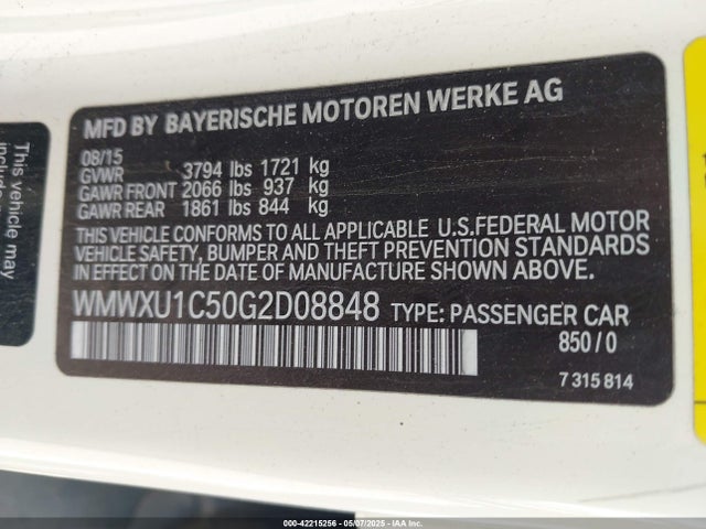 WMWXU1C50G2D08848 Mini Hardtop Cooper