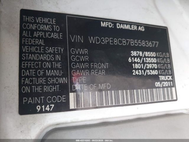 2011 MERCEDES-BENZ SPRINTER 2500 WD3PE8CB7B5583677 Photo 8