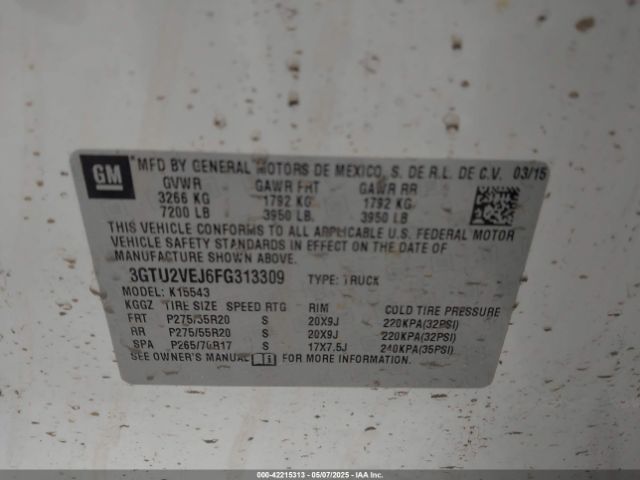 3GTU2VEJ6FG313309 GMC Sierra 1500 Slt
