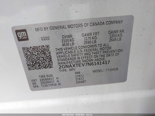 2GNAXTEV7N6141417 Chevrolet Equinox Awd 2fl