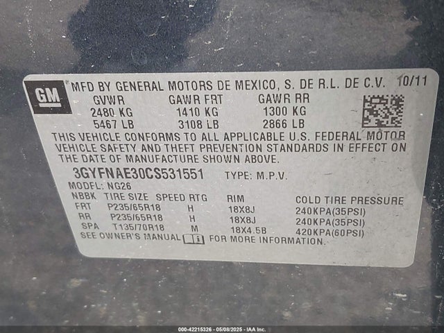 2012 CADILLAC SRX 3GYFNAE30CS531551 Photo 8