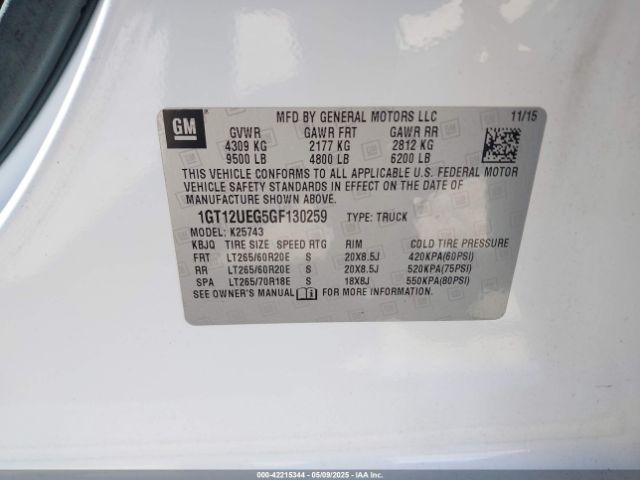 1GT12UEG5GF130259 GMC Sierra 2500hd Denali