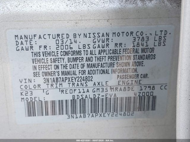 3N1AB7APXEY224802 Nissan SENTRA SV