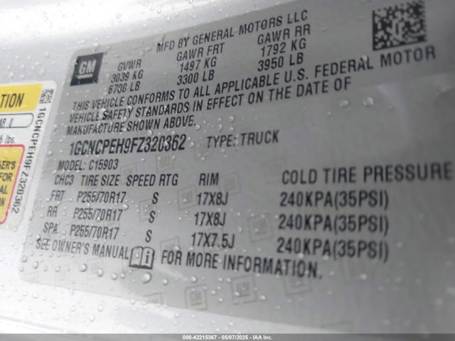 1GCNCPEH9FZ320362 Chevrolet Silverado 1500 Wt
