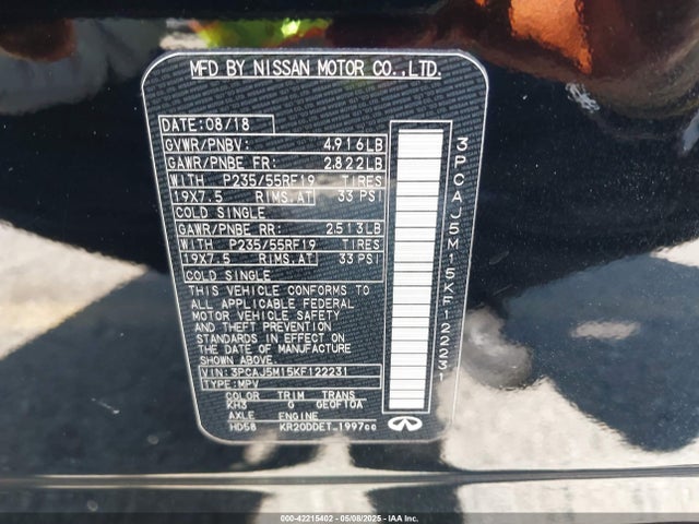 3PCAJ5M15KF122231 Infiniti 2019