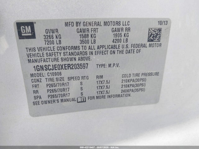 1GNSCJE0XER203597 Chevrolet Suburban 1500 Lt