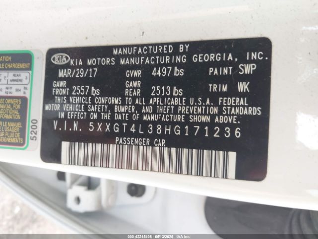 5XXGT4L38HG171236 KIA Optima Lx