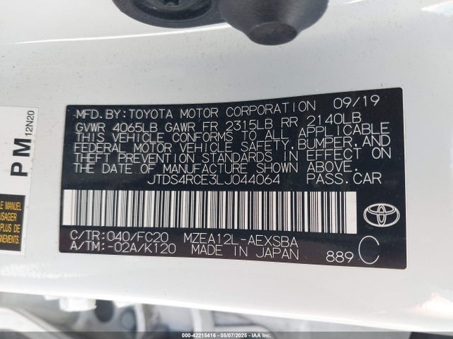 JTDS4RCE3LJ044064 Toyota COROLLA SE
