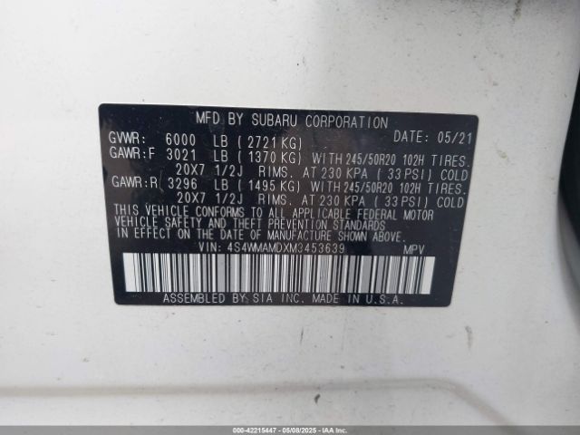 4S4WMAMDXM3453639 Subaru Ascent Limited